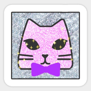 Sassy Pink Cute Cat With Bow Tie Sticker